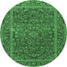 Round Machine Washable Persian Emerald Green Traditional Area Rugs, wshtr3185emgrn