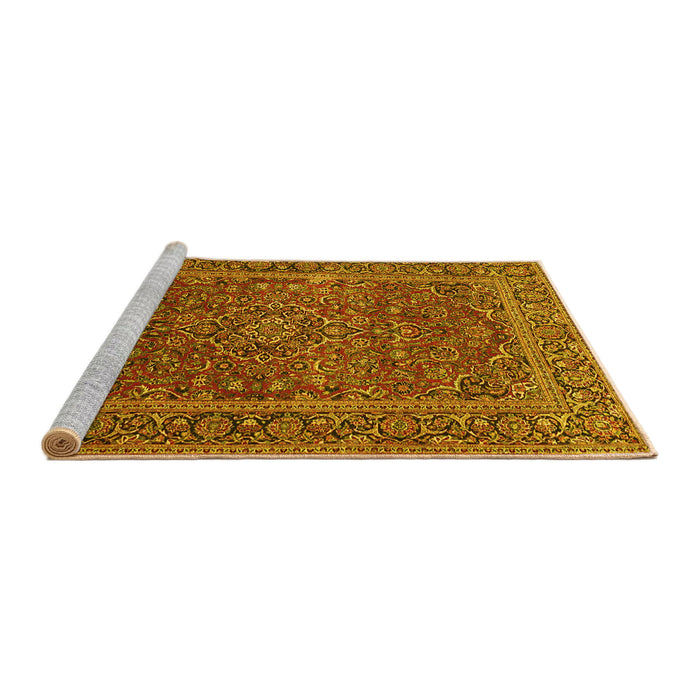Sideview of Machine Washable Persian Yellow Traditional Rug, wshtr3185yw