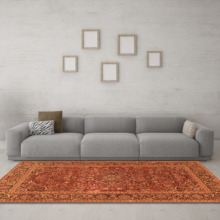 Machine Washable Persian Orange Traditional Area Rugs in a Living Room, wshtr3185org