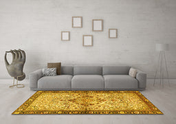 Machine Washable Persian Yellow Traditional Rug in a Living Room, wshtr3186yw