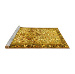 Sideview of Machine Washable Persian Yellow Traditional Rug, wshtr3186yw