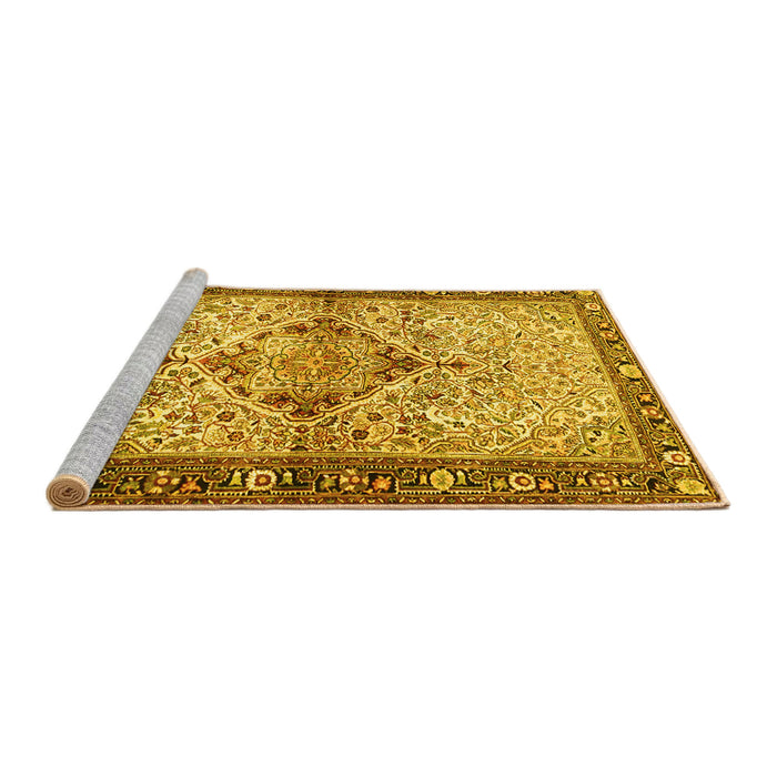 Sideview of Machine Washable Persian Yellow Traditional Rug, wshtr3186yw
