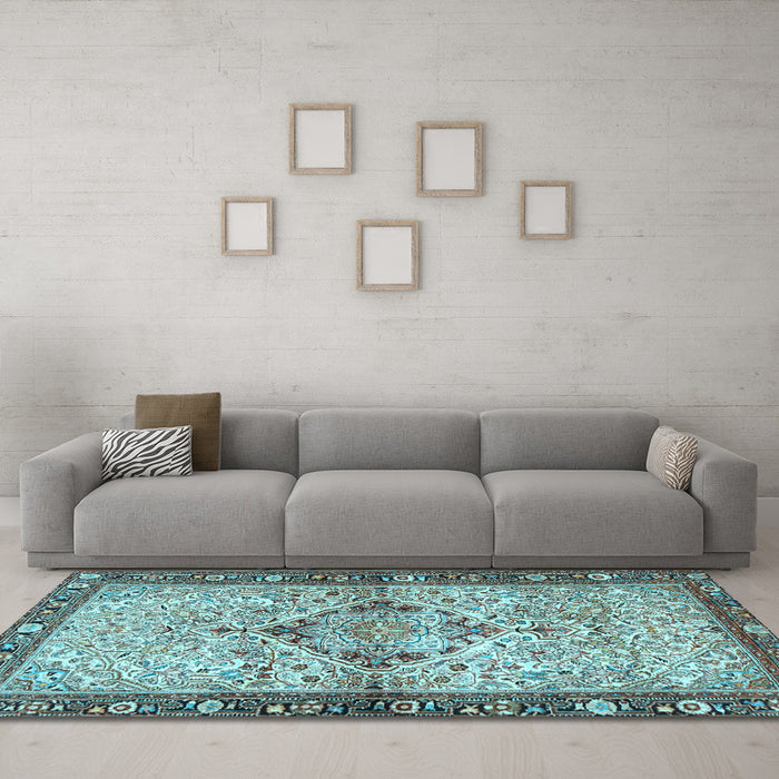 Machine Washable Persian Light Blue Traditional Rug in a Living Room, wshtr3186lblu