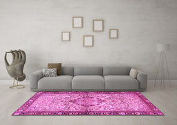 Machine Washable Persian Pink Traditional Rug in a Living Room, wshtr3186pnk