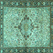 Square Machine Washable Persian Turquoise Traditional Area Rugs, wshtr3186turq