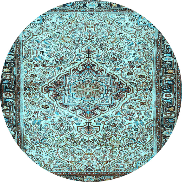 Round Machine Washable Persian Light Blue Traditional Rug, wshtr3186lblu