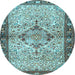 Round Machine Washable Persian Light Blue Traditional Rug, wshtr3186lblu