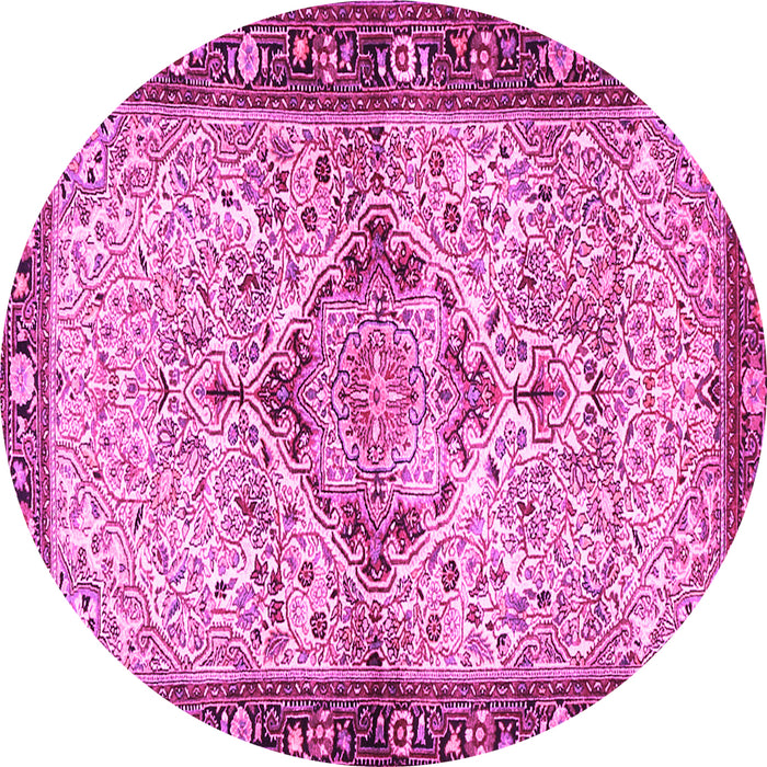 Round Machine Washable Persian Pink Traditional Rug, wshtr3186pnk