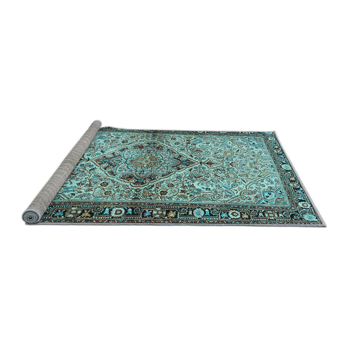 Sideview of Machine Washable Persian Light Blue Traditional Rug, wshtr3186lblu