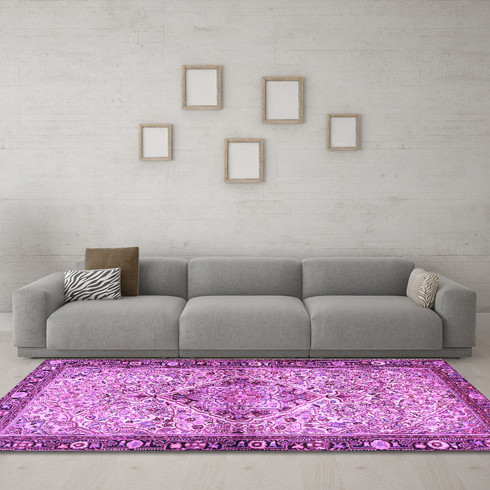 Machine Washable Persian Purple Traditional Area Rugs in a Living Room, wshtr3186pur