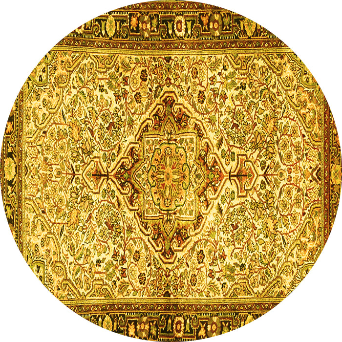 Round Persian Yellow Traditional Rug, tr3186yw