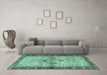 Machine Washable Persian Turquoise Traditional Area Rugs in a Living Room,, wshtr3186turq