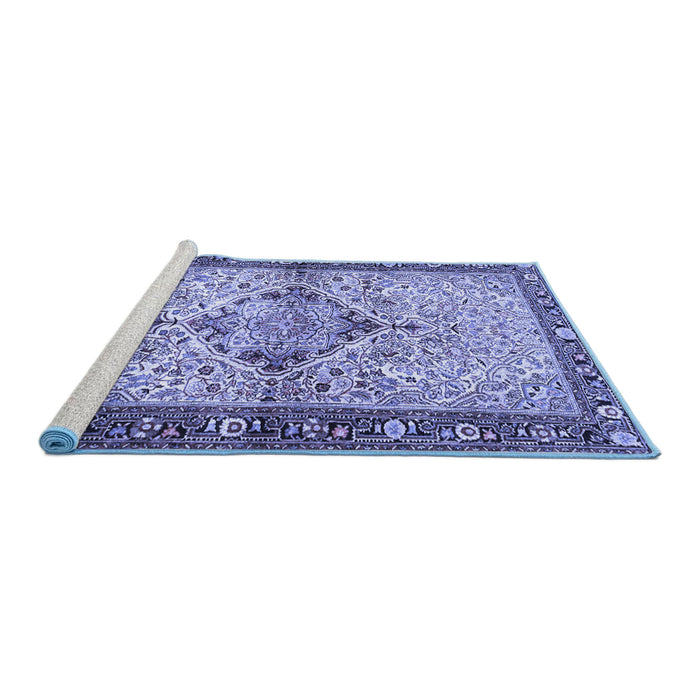 Sideview of Machine Washable Persian Blue Traditional Rug, wshtr3186blu