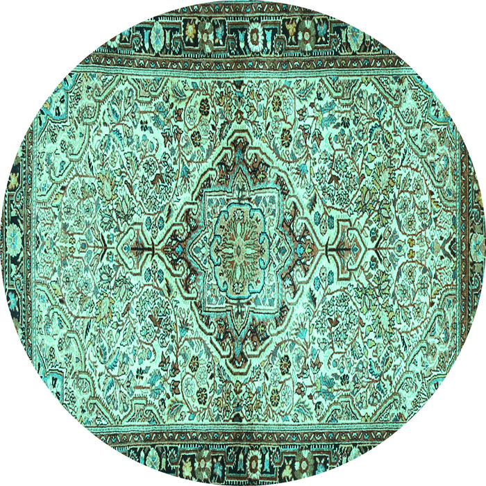 Round Machine Washable Persian Turquoise Traditional Area Rugs, wshtr3186turq