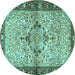 Round Machine Washable Persian Turquoise Traditional Area Rugs, wshtr3186turq