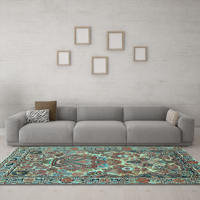 Machine Washable Persian Light Blue Traditional Rug in a Living Room, wshtr3187lblu