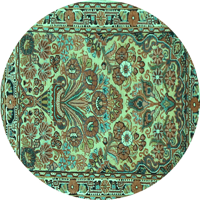 Round Machine Washable Persian Turquoise Traditional Area Rugs, wshtr3187turq