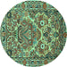 Round Machine Washable Persian Turquoise Traditional Area Rugs, wshtr3187turq