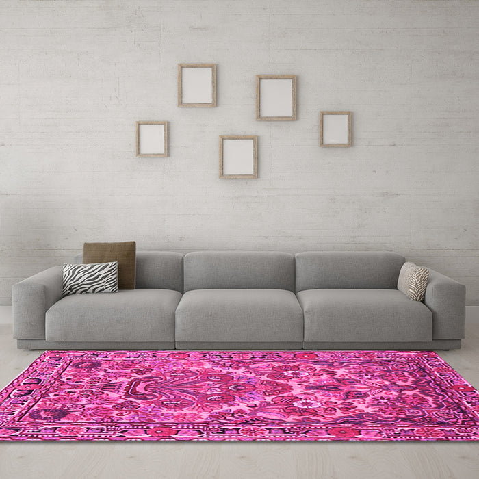 Machine Washable Persian Pink Traditional Rug in a Living Room, wshtr3187pnk