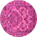 Round Machine Washable Persian Pink Traditional Rug, wshtr3187pnk