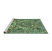 Sideview of Machine Washable Persian Turquoise Traditional Area Rugs, wshtr3187turq