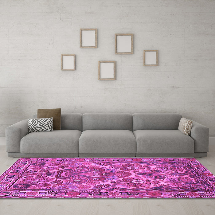 Machine Washable Persian Purple Traditional Area Rugs in a Living Room, wshtr3187pur