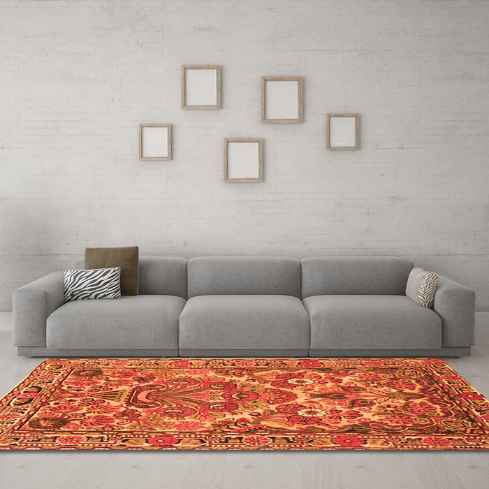 Machine Washable Persian Orange Traditional Area Rugs in a Living Room, wshtr3187org