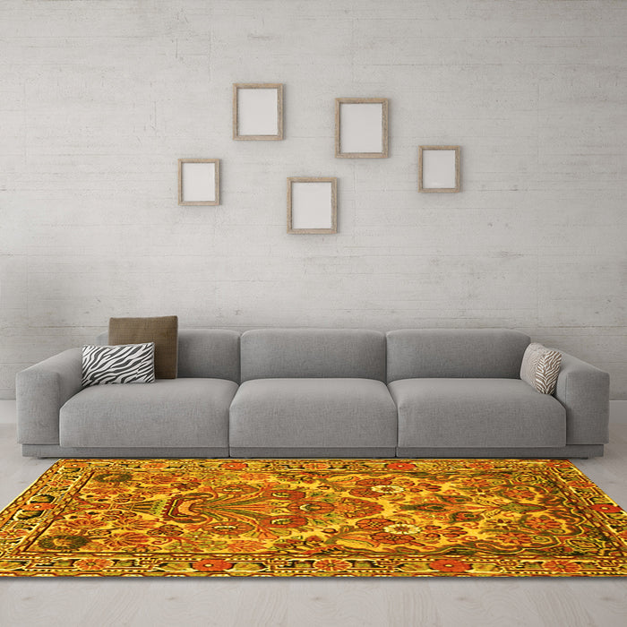 Machine Washable Persian Yellow Traditional Rug in a Living Room, wshtr3187yw
