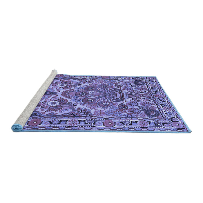 Sideview of Machine Washable Persian Blue Traditional Rug, wshtr3187blu