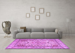 Machine Washable Persian Purple Traditional Area Rugs in a Living Room, wshtr3188pur