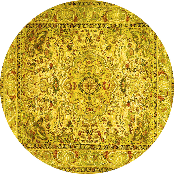 Round Machine Washable Persian Yellow Traditional Rug, wshtr3188yw