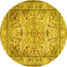 Round Machine Washable Persian Yellow Traditional Rug, wshtr3188yw