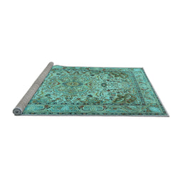 Sideview of Machine Washable Persian Light Blue Traditional Rug, wshtr3188lblu