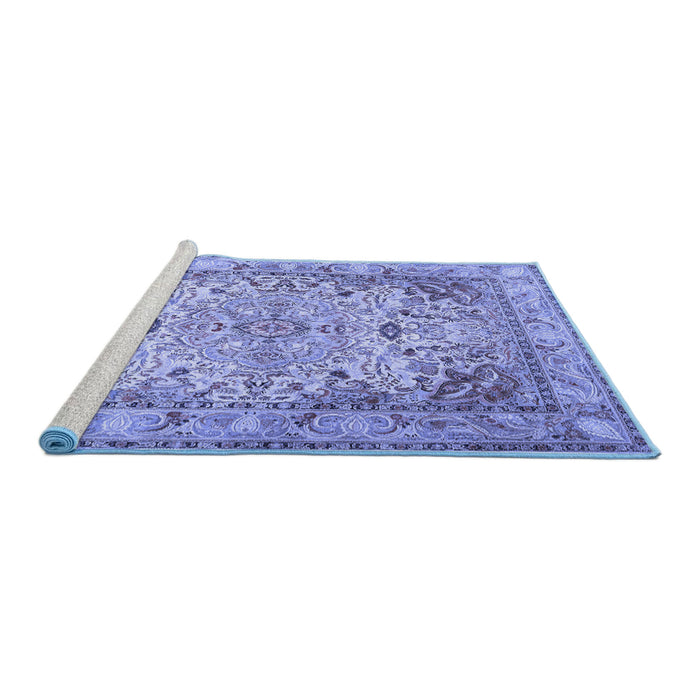 Sideview of Machine Washable Persian Blue Traditional Rug, wshtr3188blu