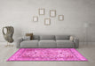 Machine Washable Persian Pink Traditional Rug in a Living Room, wshtr3188pnk