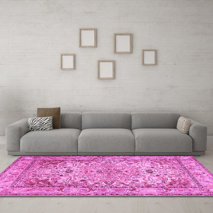 Machine Washable Persian Pink Traditional Rug in a Living Room, wshtr3188pnk