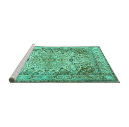 Sideview of Machine Washable Persian Turquoise Traditional Area Rugs, wshtr3188turq