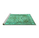 Sideview of Machine Washable Persian Turquoise Traditional Area Rugs, wshtr3188turq