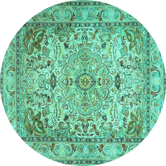 Round Machine Washable Persian Turquoise Traditional Area Rugs, wshtr3188turq