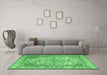 Machine Washable Persian Emerald Green Traditional Area Rugs in a Living Room,, wshtr3188emgrn