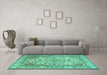 Machine Washable Persian Turquoise Traditional Area Rugs in a Living Room,, wshtr3188turq