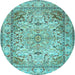 Round Machine Washable Persian Light Blue Traditional Rug, wshtr3188lblu