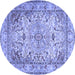 Round Machine Washable Persian Blue Traditional Rug, wshtr3188blu