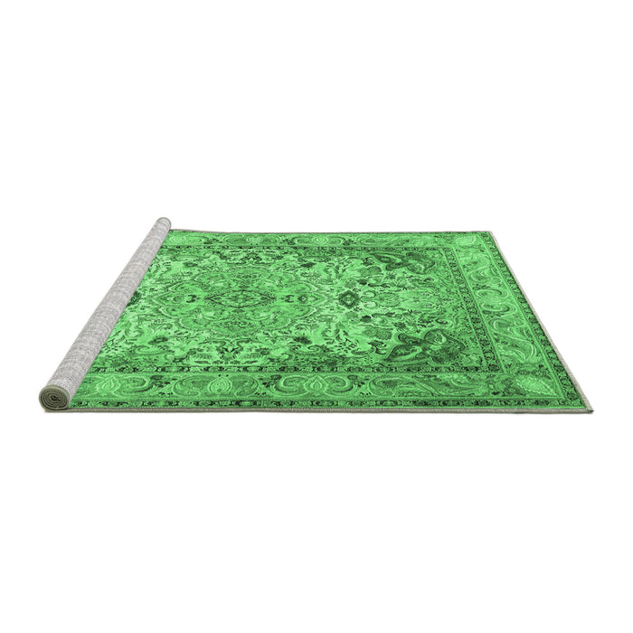 Sideview of Machine Washable Persian Emerald Green Traditional Area Rugs, wshtr3188emgrn