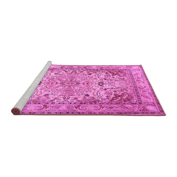 Sideview of Machine Washable Persian Pink Traditional Rug, wshtr3188pnk