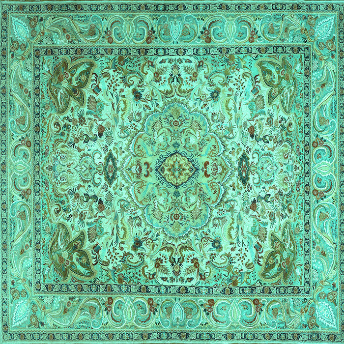 Square Persian Turquoise Traditional Rug, tr3188turq