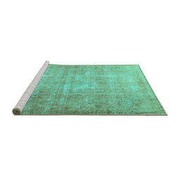 Sideview of Machine Washable Persian Turquoise Traditional Area Rugs, wshtr3189turq
