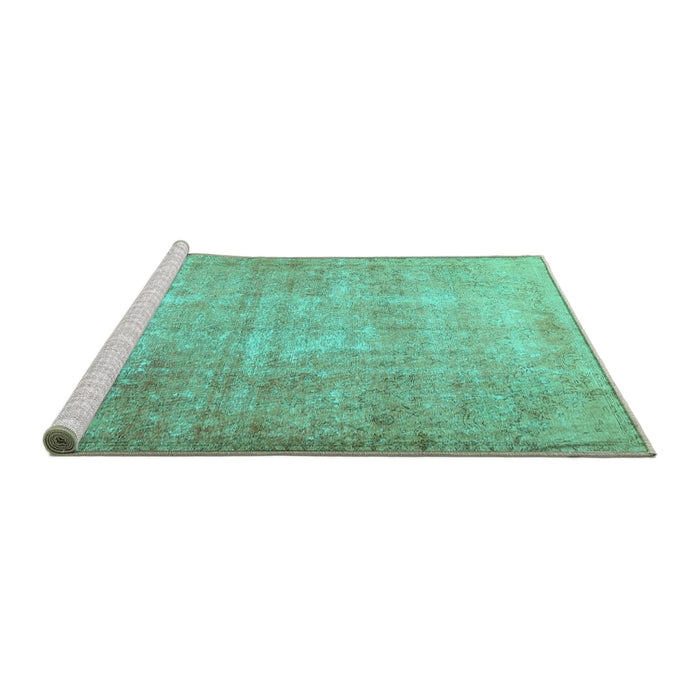 Sideview of Machine Washable Persian Turquoise Traditional Area Rugs, wshtr3189turq