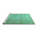 Sideview of Machine Washable Persian Turquoise Traditional Area Rugs, wshtr3189turq