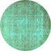 Round Persian Turquoise Traditional Rug, tr3189turq